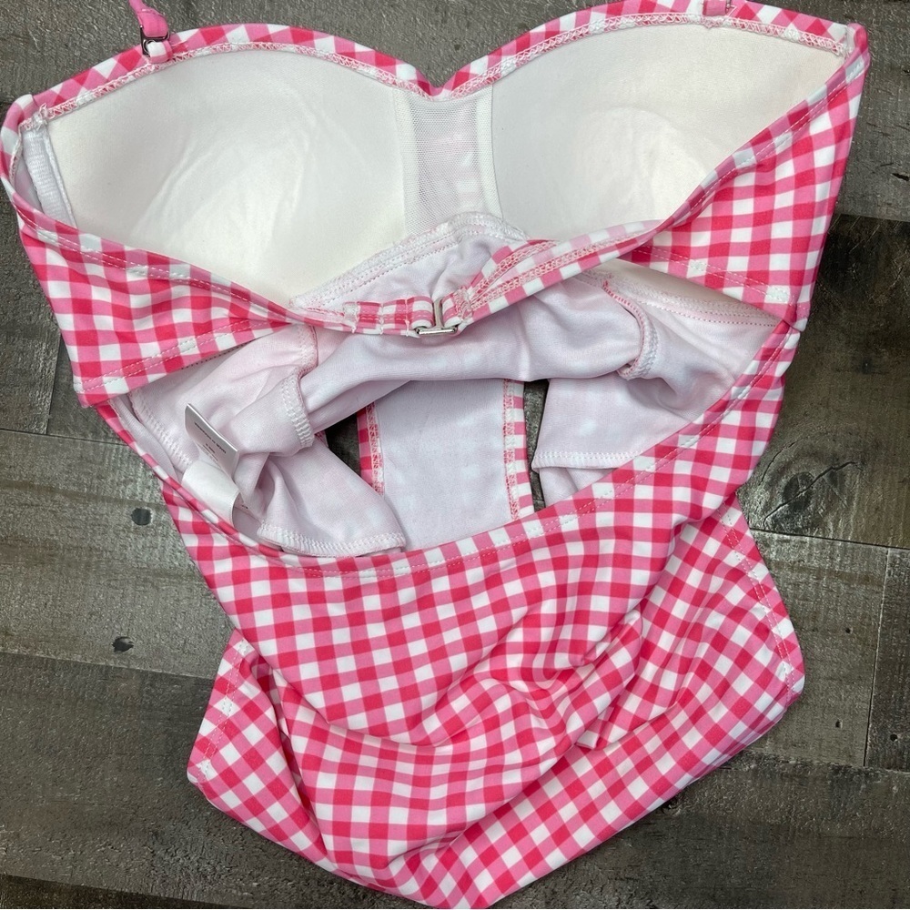 Lauren James Gingham One Piece Bandeau Swimsuit in Pink size Small - Picture 10 of 14